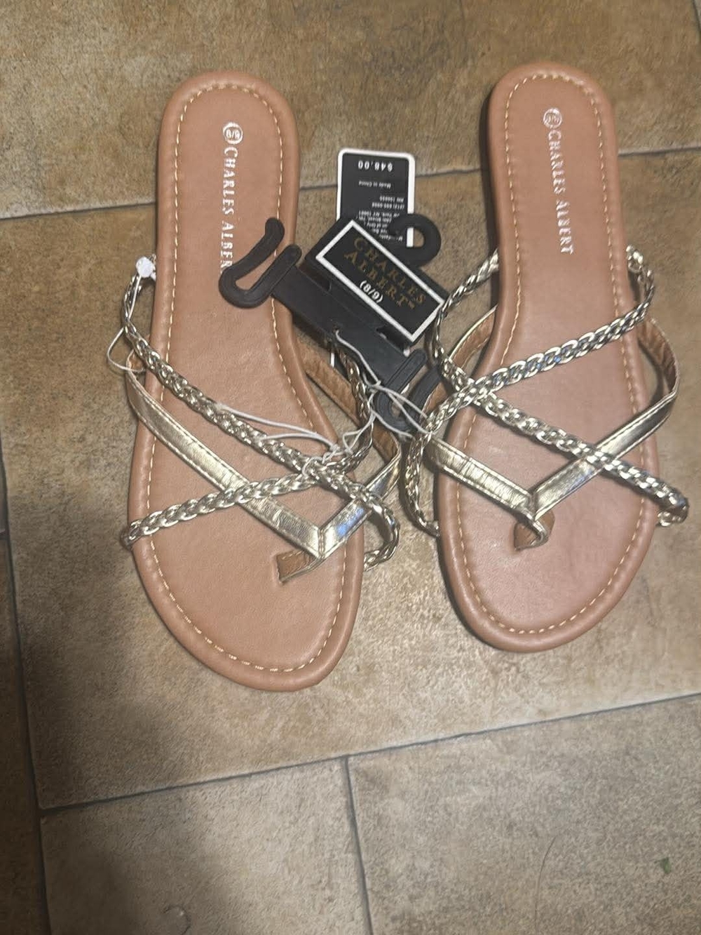 Charles Albert Gold Braided-Strap Slide Sandals